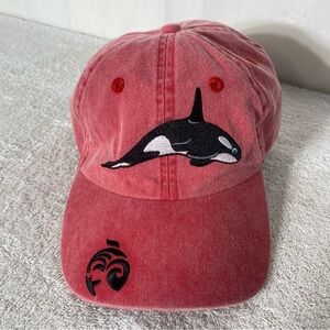 Washed Red Vancouver Aquarium Orca Embroidered Ball Cap Hat